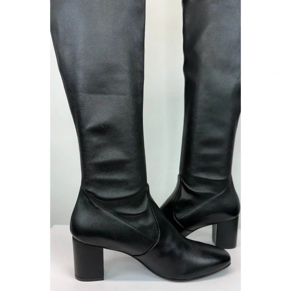 New Stuart Weitzman Tieland Over The Knee Boot Black Leather Sz 10